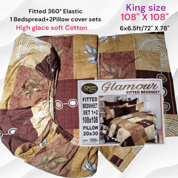 Fitted Elastic KING 1Bedspread + 2Pillow covers set(6x6.5ft) - Image 2
