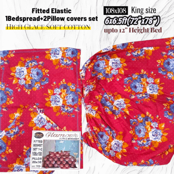 Fitted Elastic KING 1Bedspread + 2Pillow covers set(6x6.5ft) FK118 - Image 2