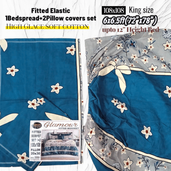 Fitted Elastic KING 1Bedspread + 2Pillow covers set(6x6.5ft) FK117 - Image 3