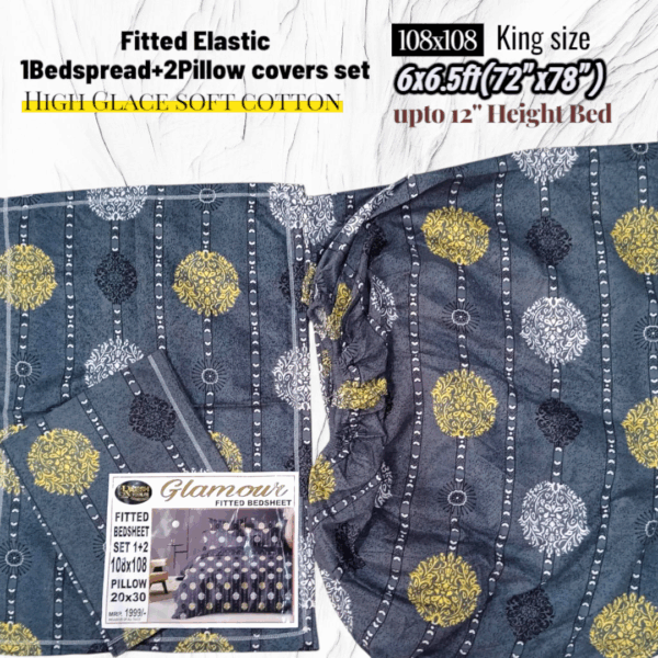 Fitted Elastic KING 1Bedspread + 2Pillow covers set(6x6.5ft) FK116 - Image 2