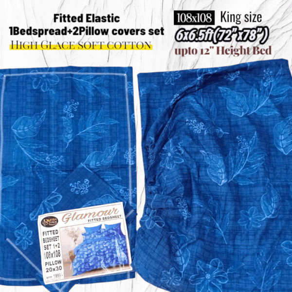 Fitted Elastic KING 1Bedspread + 2Pillow covers set(6x6.5ft) FK115 - Image 2