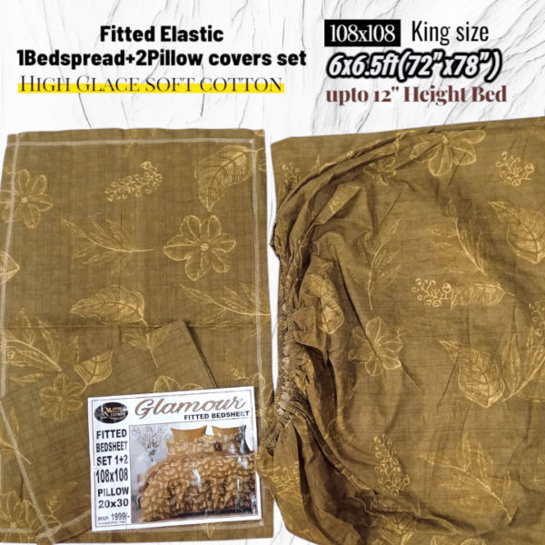 Fitted Elastic KING 1Bedspread + 2Pillow covers set(6x6.5ft) FK113 - Image 2