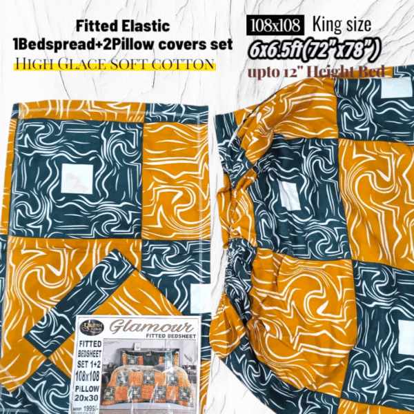 Fitted Elastic KING 1Bedspread + 2Pillow covers set(6x6.5ft) FK109 - Image 2