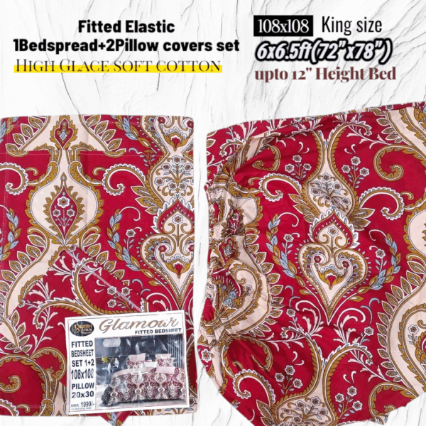Fitted Elastic KING 1Bedspread + 2Pillow covers set(6x6.5ft) FK111 - Image 2