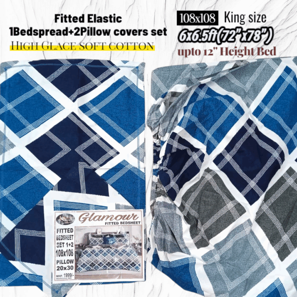 Fitted Elastic KING 1Bedspread + 2Pillow covers set(6x6.5ft) FK108 - Image 2