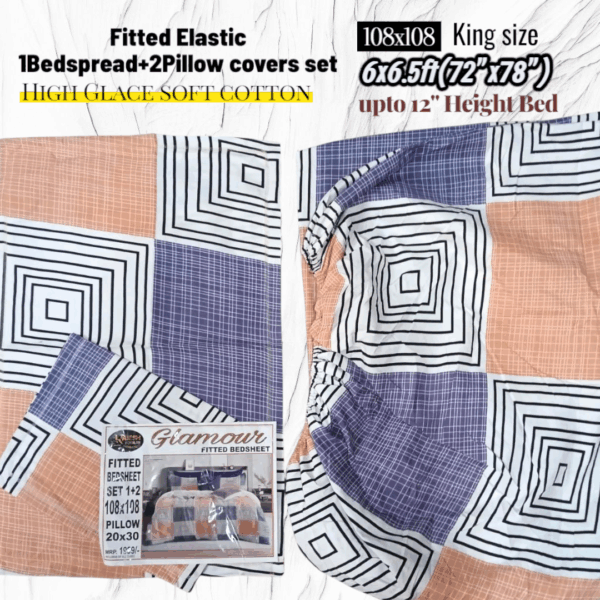 Fitted Elastic KING 1Bedspread + 2Pillow covers set(6x6.5ft) FK101 - Image 2