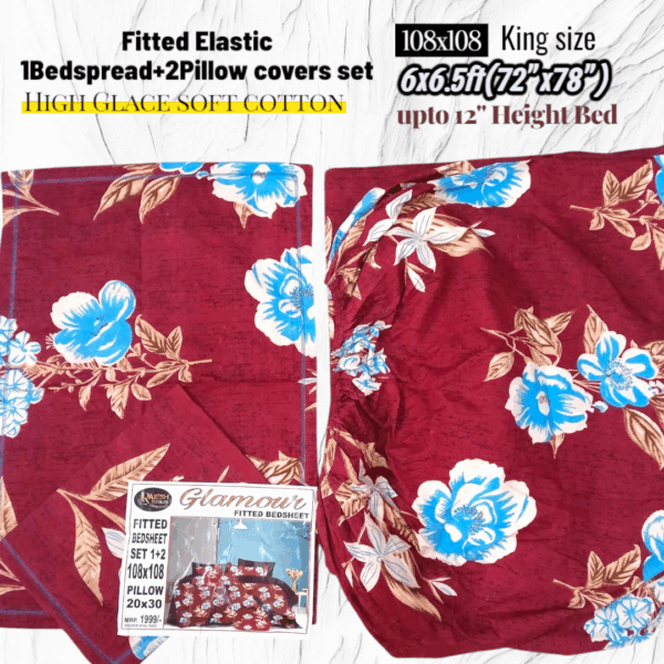 Fitted Elastic KING 1Bedspread + 2Pillow covers set(6x6.5ft) FK106 - Image 2