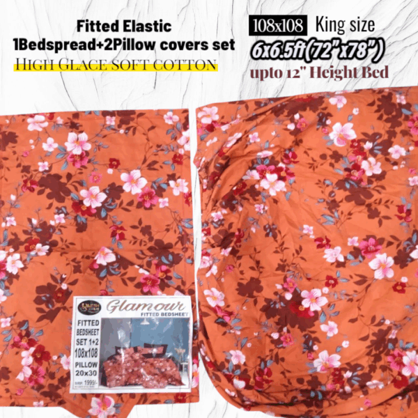 Fitted Elastic KING 1Bedspread + 2Pillow covers set(6x6.5ft) FK105 - Image 2