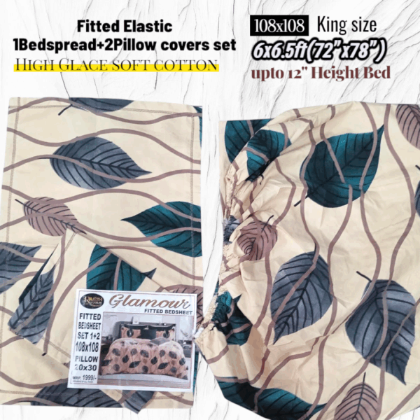 Fitted Elastic KING 1Bedspread + 2Pillow covers set(6x6.5ft) FK104 - Image 2