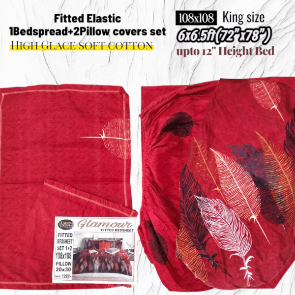 Fitted Elastic KING 1Bedspread + 2Pillow covers set(6x6.5ft) FK103 - Image 2
