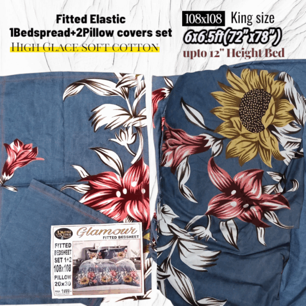 Fitted Elastic KING 1Bedspread + 2Pillow covers set(6x6.5ft) FK102 - Image 2
