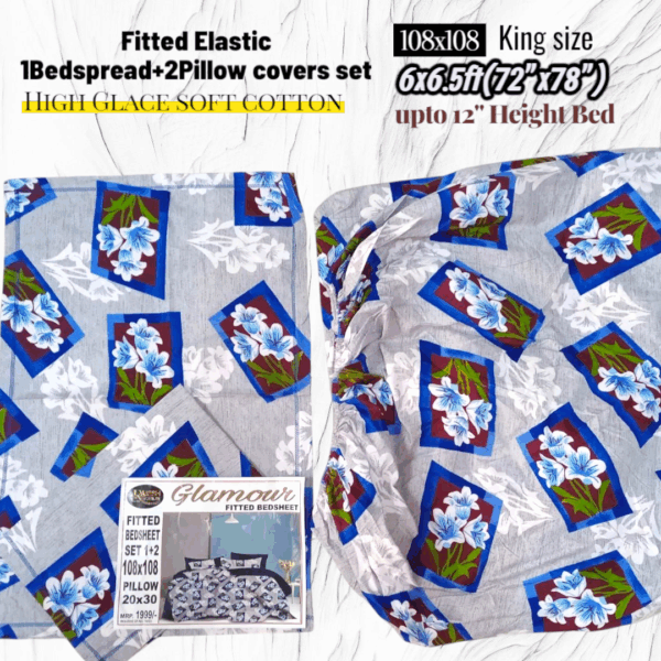 Fitted Elastic KING 1Bedspread + 2Pillow covers set(6x6.5ft) FK110 - Image 2
