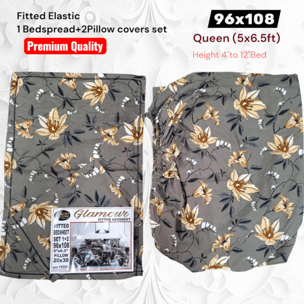 Fitted Elastic Queen 1Bedspread + 2Pillow covers set(5x6.5ft) - Image 3