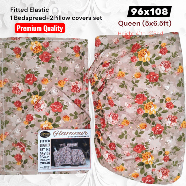 Fitted Elastic Queen 1Bedspread + 2Pillow covers set(5x6.5ft) for - Image 2