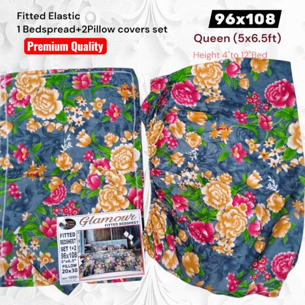Fitted Elastic Queen 1Bedspread + 2Pillow covers set(5x6.5ft) - Image 2