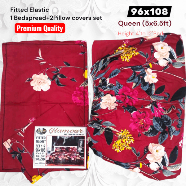 Fitted Elastic Queen 1Bedspread + 2Pillow covers set(5x6.5ft) - Image 2