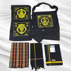 Ayyappa Swamy Black 1Dhoti+1Towel+1Irumudi set +1 shoulder side bag with zip+1Weightless Bedsheet combo SA23