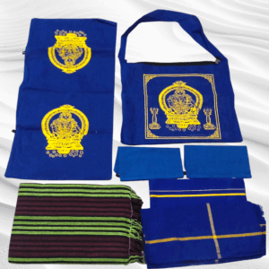 Ayyappa Swamy Blue 1Dhoti+1Towel+1Irumudi set +1 shoulder side bag with zip+1Weightless Bedsheet combo SA23